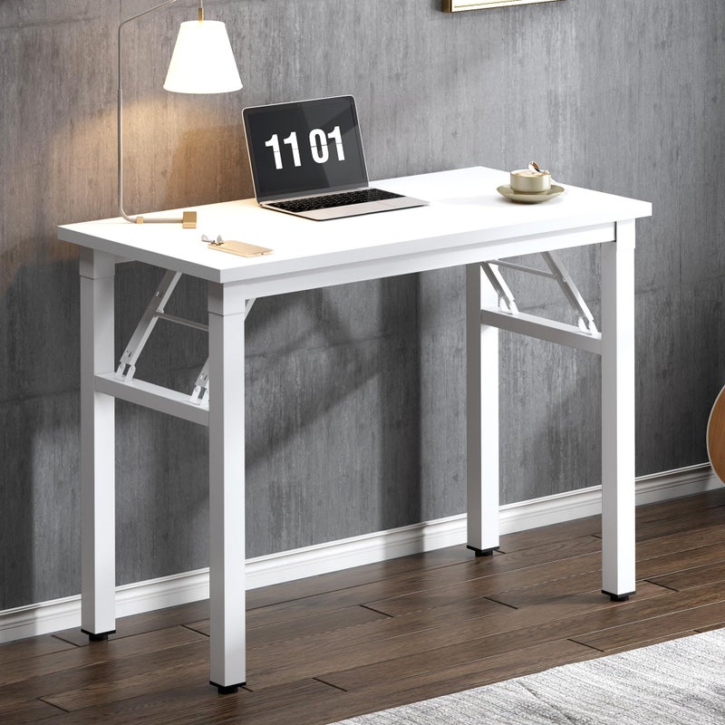 Need Folding Computer Desk - 31.5 Inch Foldable Office Writing Work Study Kids Student Teacher Home Bedroom Table, White - Image 2